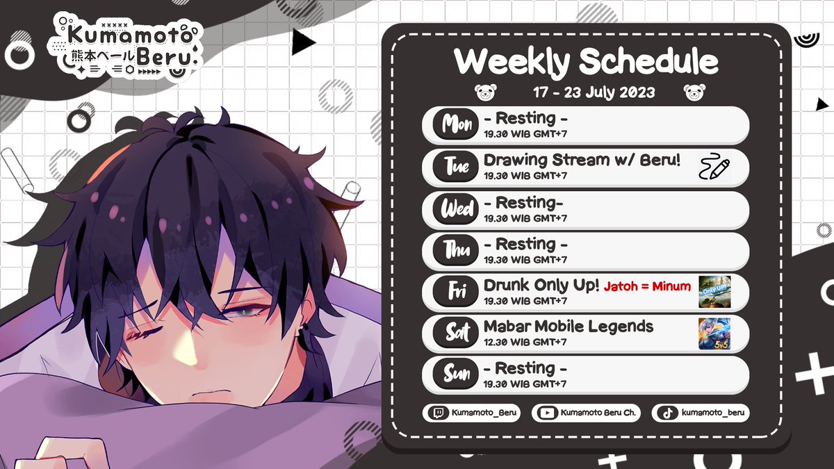 kumamoto_beru's tweet photo. KonKuma! Here is my Schedule~
【Stream】
YouTube ➣ https://t.co/ByWR5yeGlk
Twitch ➣ https://t.co/LTjb16UVOq
【Tags】
General : #Beruaya
FanArt : #Berart
NSFW : #Yaberu
Meme : #Berulah
【Support Beru】
Pantsu ➣ https://t.co/GvTULenHGP
【Schedule】
17 - 23 July 2023 https://t.co/nApY81uxIy