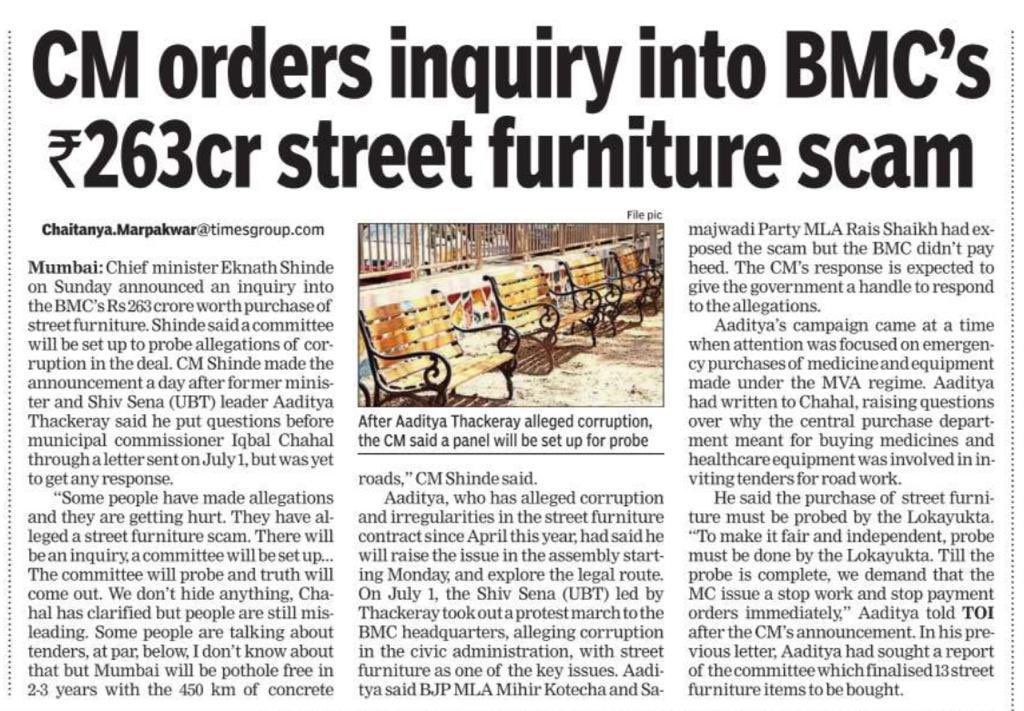 AUThackeray's tweet photo. The inquiry must be conducted by Hon’ble Lokayukta, to ensure it’s fair.

It cannot be one that’s guided by CM’s contractor friends, just like the government and BMC works are, for a clean chit.

More so, why is the @mybmc not releasing the reports and minutes I have asked for? https://t.co/eIvsoOnpoM