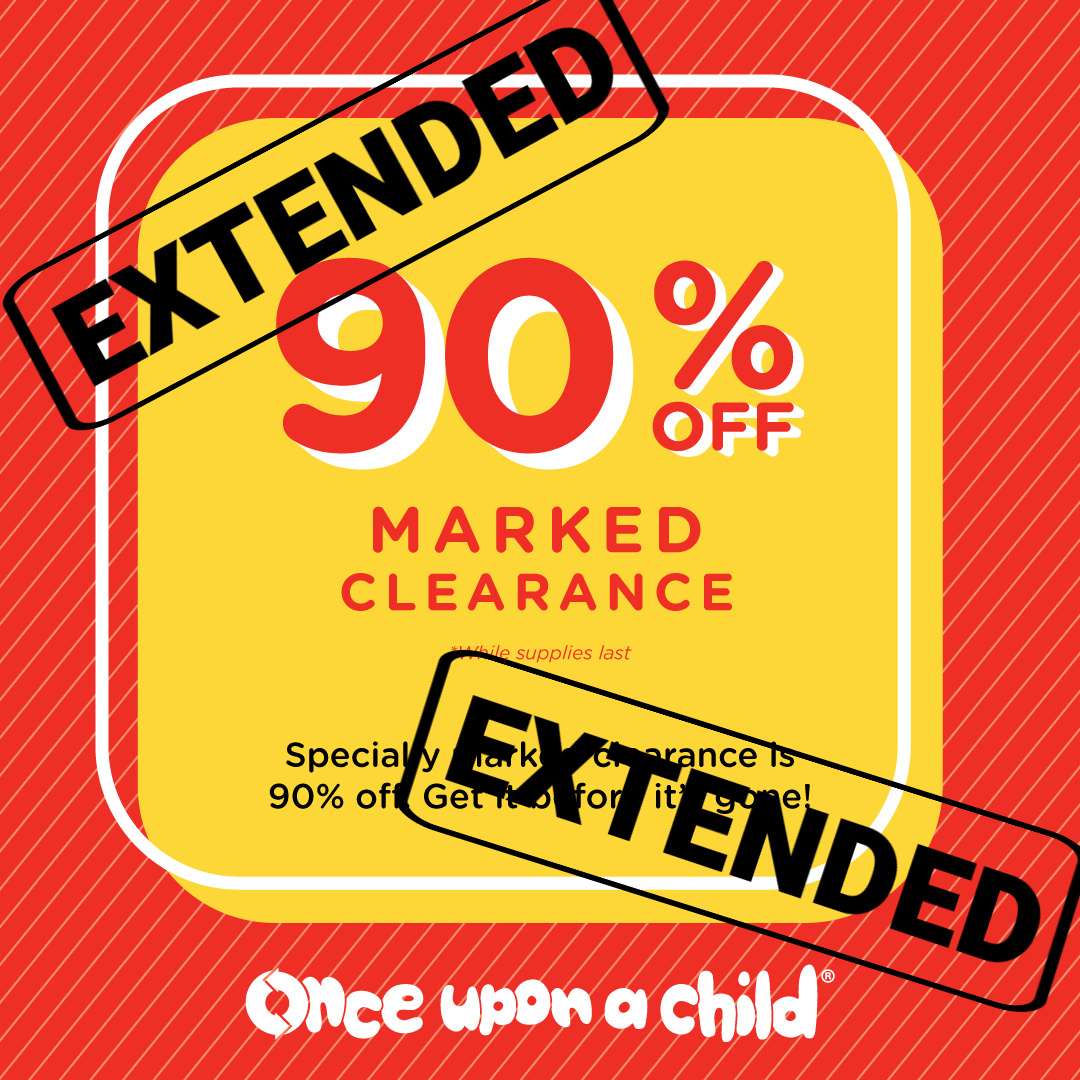EXTENDED FOR YOU TO SAVE MORE!! For a limited time,  90% Clearance Event has been extended! You can pick up gently used name-brand marked clearance items for 90% off! #ouaclangley #thrift #savemoney #thrifting #gentlyused #inflationbuster #reuse #recycle #sale #kidsclothes
