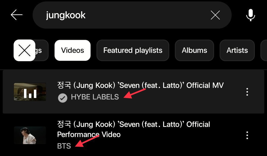 cataleya_jk01's tweet photo. “Seven” Music Video and Seven Performance Video should be credited to Jungkook not the channels hosting them. This will affect Jungkook's position on Weekly YouTube Top Artists charts if not fixed. When will this be updated?

@TeamYouTube @youtubemusic @GeffenRecords @BIGHIT_MUSIC