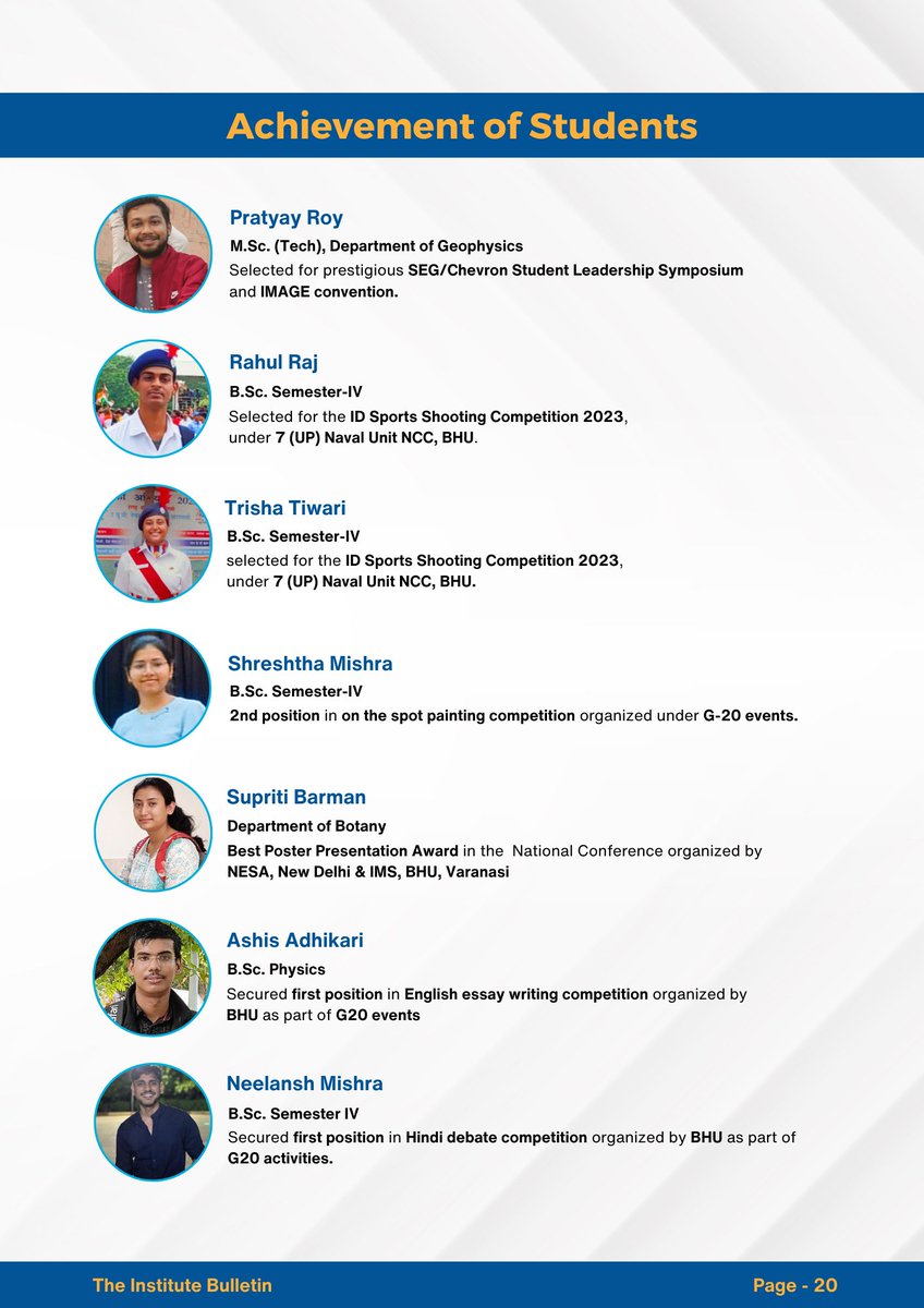 studentsIScBHU's tweet photo. Student achievement during April to June quarter featured in 3rd Volume  of Institute Bulletin, Quarterly Newsletter of Institute of Science, @bhupro https://t.co/WZcZiLhDMy