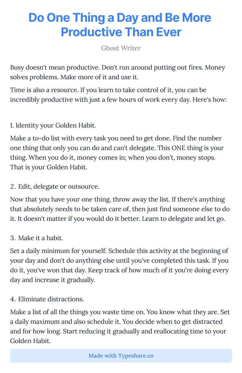 theOGWriter's tweet image. Do One Thing a Day and Be More Productive Than Ever