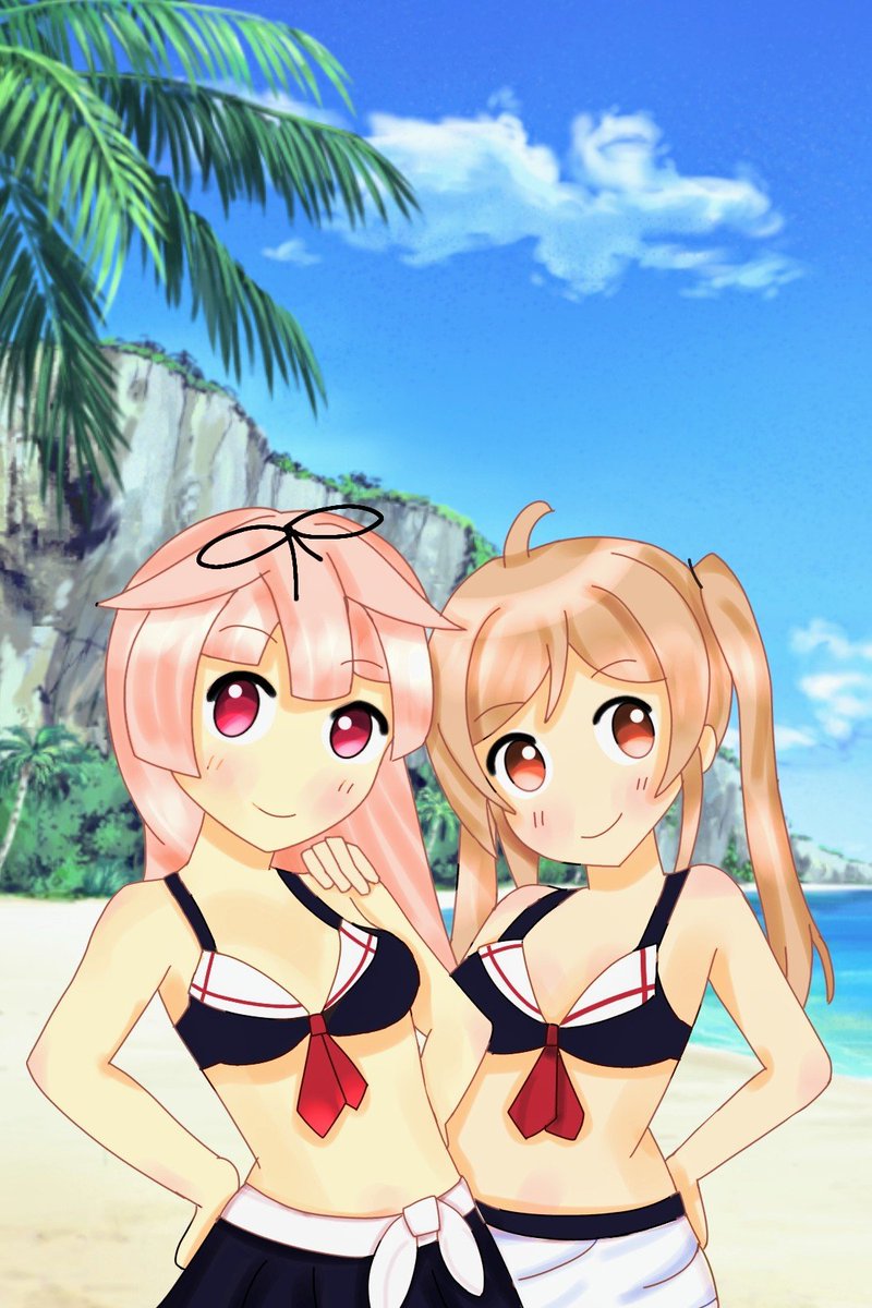 村雨(艦これ) ,夕立(艦これ) 「本当は一ヶ月前の進水日に合わせて描いていた絵ですか間に合わず。せっかくの海の日な」|水守＠みもりのイラスト