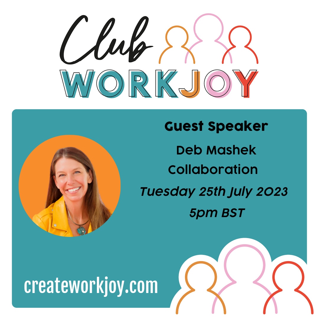Join Club WorkJoy (link in bio) and sign up to our guest speaker #event next Tuesday (on Zoom) with #collaboration expert Deb Mashek!

This one is NOT TO BE MISSED!

#workjoy #networking #collaborate #strategies #tools #club #clubworkjoy #community #createworkjoy #expertguests