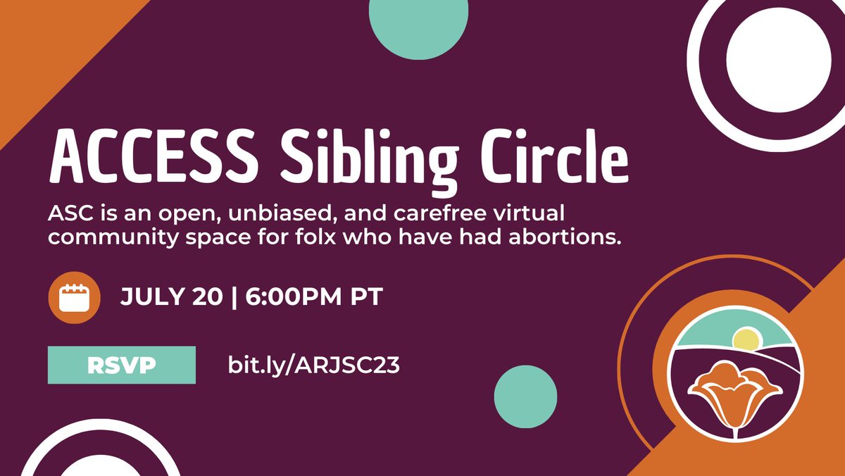 Have you had an abortion and wanna connect with other folx who have had abortions? Join us for ACCESS Sibling Circle where we center community building, resource sharing, and whatever is coming up for people in the space. Register to join us: bit.ly/ARJSC23