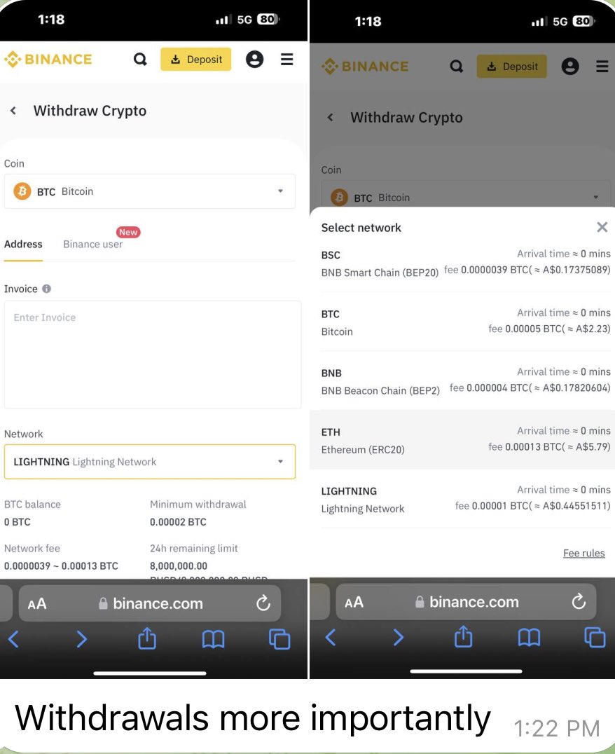GreenTyler27's tweet photo. Lightning ⚡️ withdrawals on Binance is offical.
#Bitcoin is the future.
#BitcoinOnly
#SoloBitcoin https://t.co/MzN08RkYTb