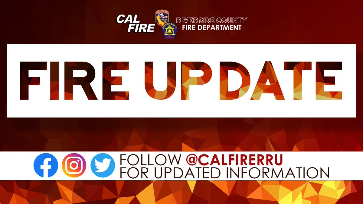 07/16/23 7:00 PM INCIDENT UPDATES:

#RabbitFIRE: The fire remains 7,600 acres and is now 25% contained. Evacuation ORDERS and WARNINGS remain in place. Road closures in the area are changing.
ROADS RE-OPENING: NORTHBOUND Highway 79 between Gilman Springs and Beaumont Ave. will