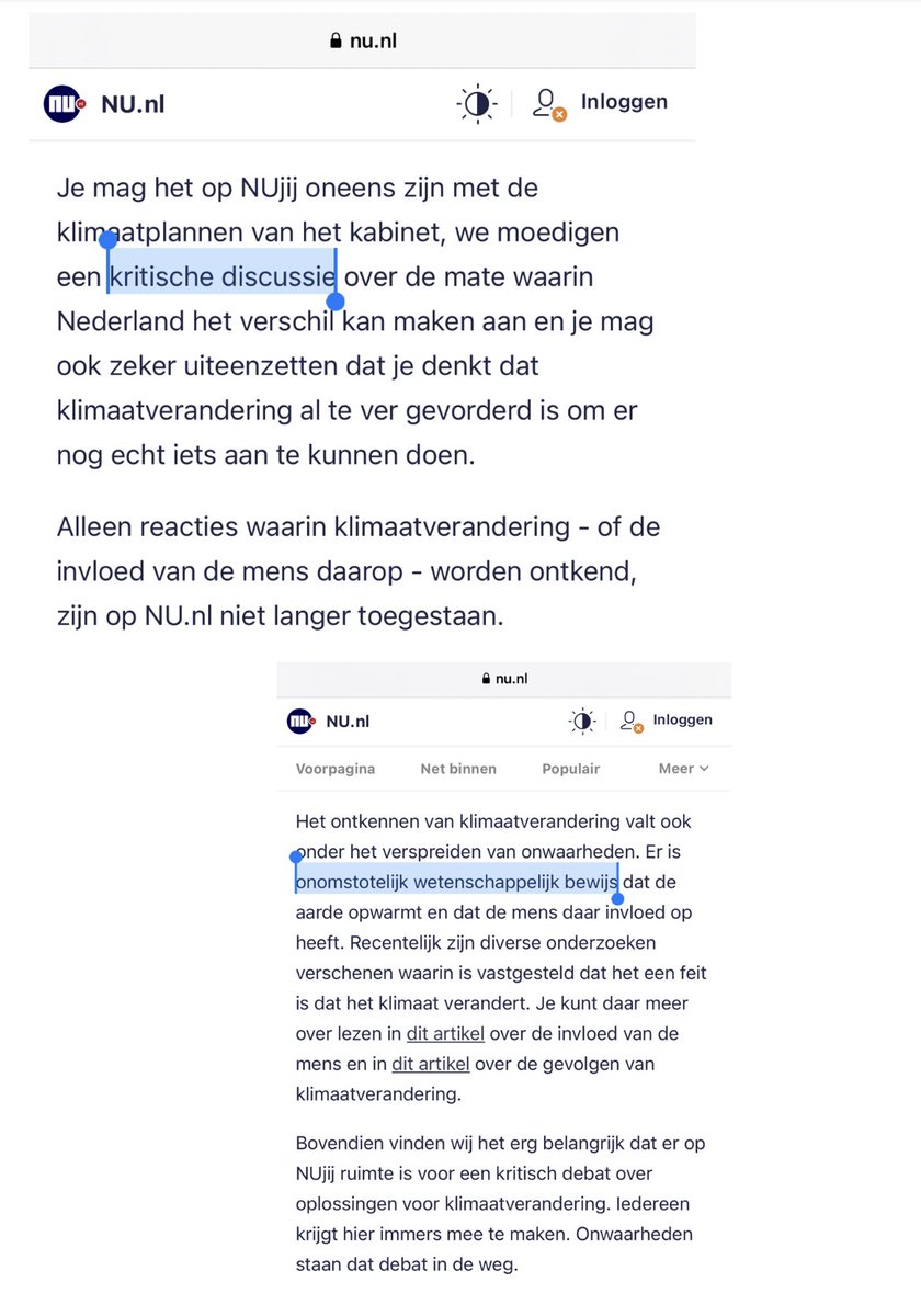 SimoneSays123's tweet photo. 📦Februari 2019. NU punt 🇳🇱 staat open voor een kritische discussie maar je mag klimaatverandering niet ontkennen noch mag er een discussie plaatsvinden dat de mens hier géén invloed op heeft. 

'Kritische discussie is VERBOTEN' 🤓

➡️https://t.co/mcMU9B41p5 https://t.co/cJg53IrqIN