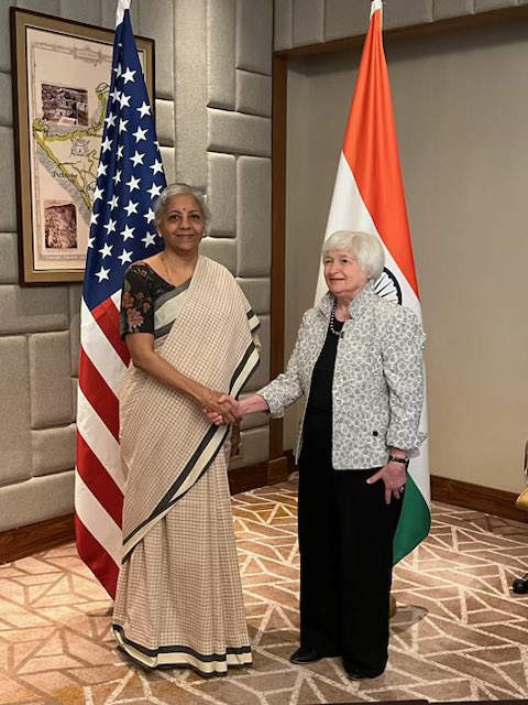 It was great to meet with India’s Minister of Finance Nirmala Sitharaman to discuss our deep bilateral relationship and the need for concrete progress on global challenges at the G20 meetings.