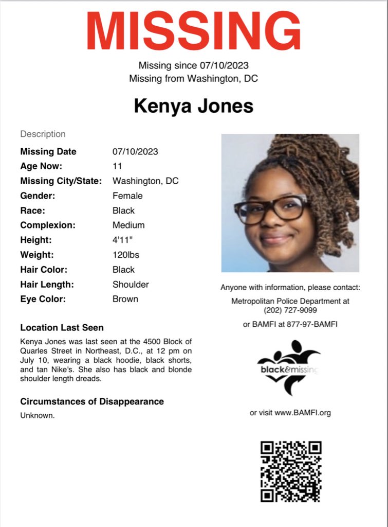 Whatever ends up being true about #CarleeRussell, keep this in mind: right now there are more than sixty thousand missing Black women in this country. Kenya Jones went missing from DC earlier this month. Follow <a href="/BAM_FI/">Blk & Missing FDN</a> for more.