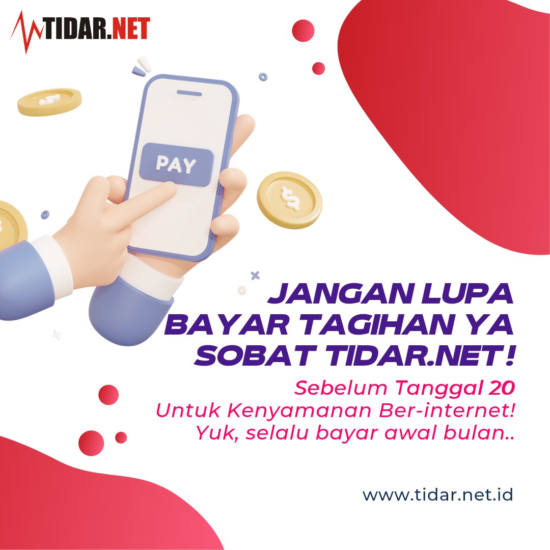 TidarNet's tweet photo. Hai Sobat https://t.co/XGzo49LMSs udah mulai mendekati tanggal 20 nih jangan sampai internet kalian mati ya. 
Yuk siapin cuan untuk bayar Internet langganan kalian. Bisa pakai uang tunai maupun QRIS 🫶
#sobattidarnet #bersamatidarnet #gotodiginal #bayar https://t.co/MuGlPCf0p8