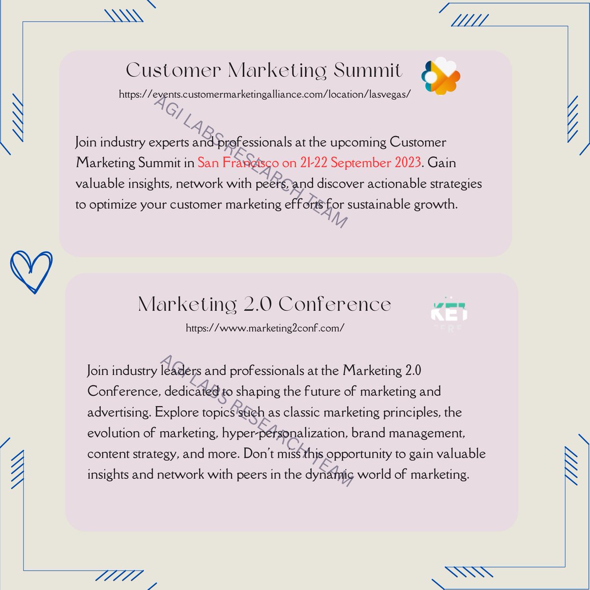 Stay ahead of the marketing game! 🌟🚀 Attend industry-leading marketing events, conferences, and webinars. Gain insights from experts, stay updated on trends, and connect with like-minded professionals. #MarketingEvents #MarketingNetworking #marketingtwitter