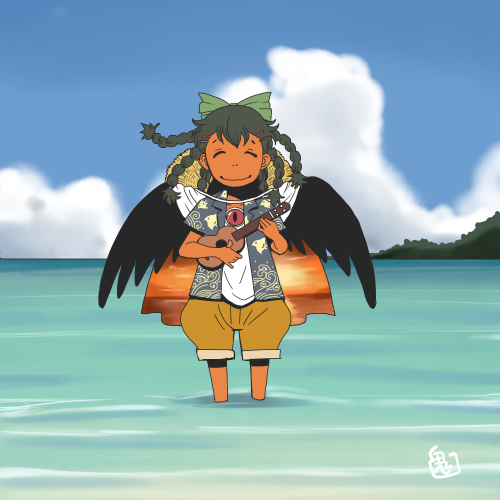 霊烏路空 「海の日……幻想郷には海がないんだけど……」|鬼頭（おにこべ）りんのイラスト