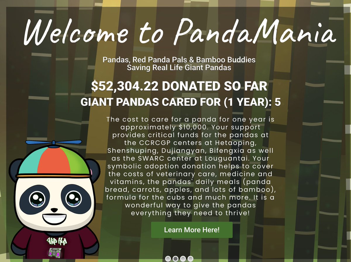 PandaMania_NFT's tweet image. 🐼 Getting caught up with some donations to @PandasInt SAVING REAL LIFE #GIANTPANDAS 🐼

🎉 Another $1,039.90 donated!!! 👀 

That brings our total to $52,304.22.

Think we can get a &quot;WOOT WOOT&quot; from ya!? 😘 

#PandaFam #SaveThePandas
