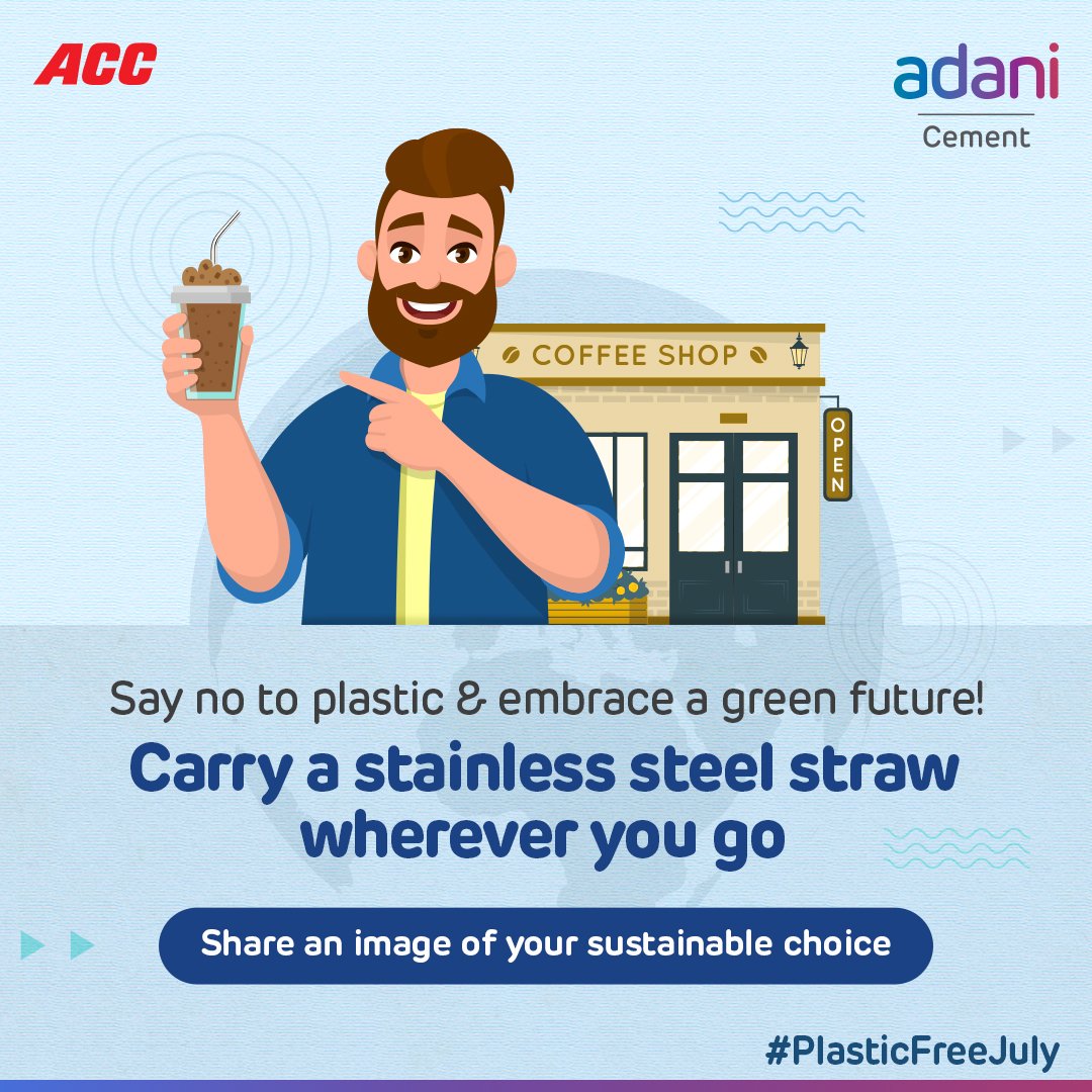 ACCLimited's tweet photo. This #PlasticFreeJuly, let's embrace change and pave the way for a greener future!
Carry a to-go stainless steel straw with you to avoid using paper or plastic straws.
Share your image and stand a chance to be featured on our page.
#ThisIsAdaniCement #PlasticNegative #NetZero https://t.co/eROPBXVM5m
