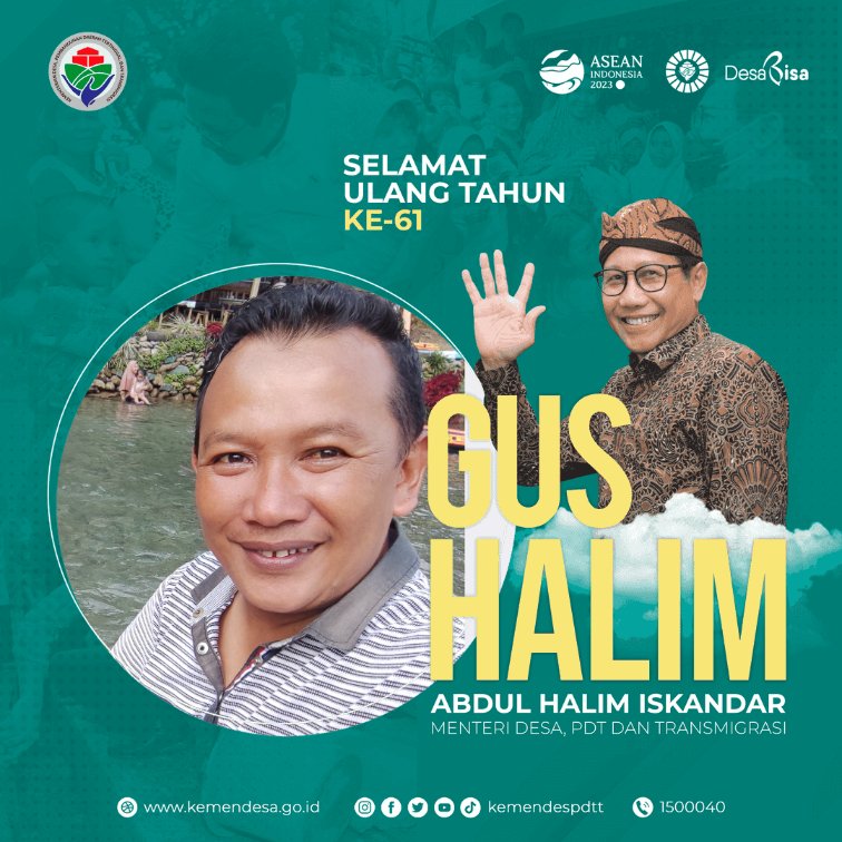 #HarlahGusHalim*
@jokowi 
@halimiskandarnu
@Kemendespdtt
@malik_haramain
@imansyukri
@taufikmadjid71
@yusradaridesa 
@azzameldzikrie 
@tppkemendes