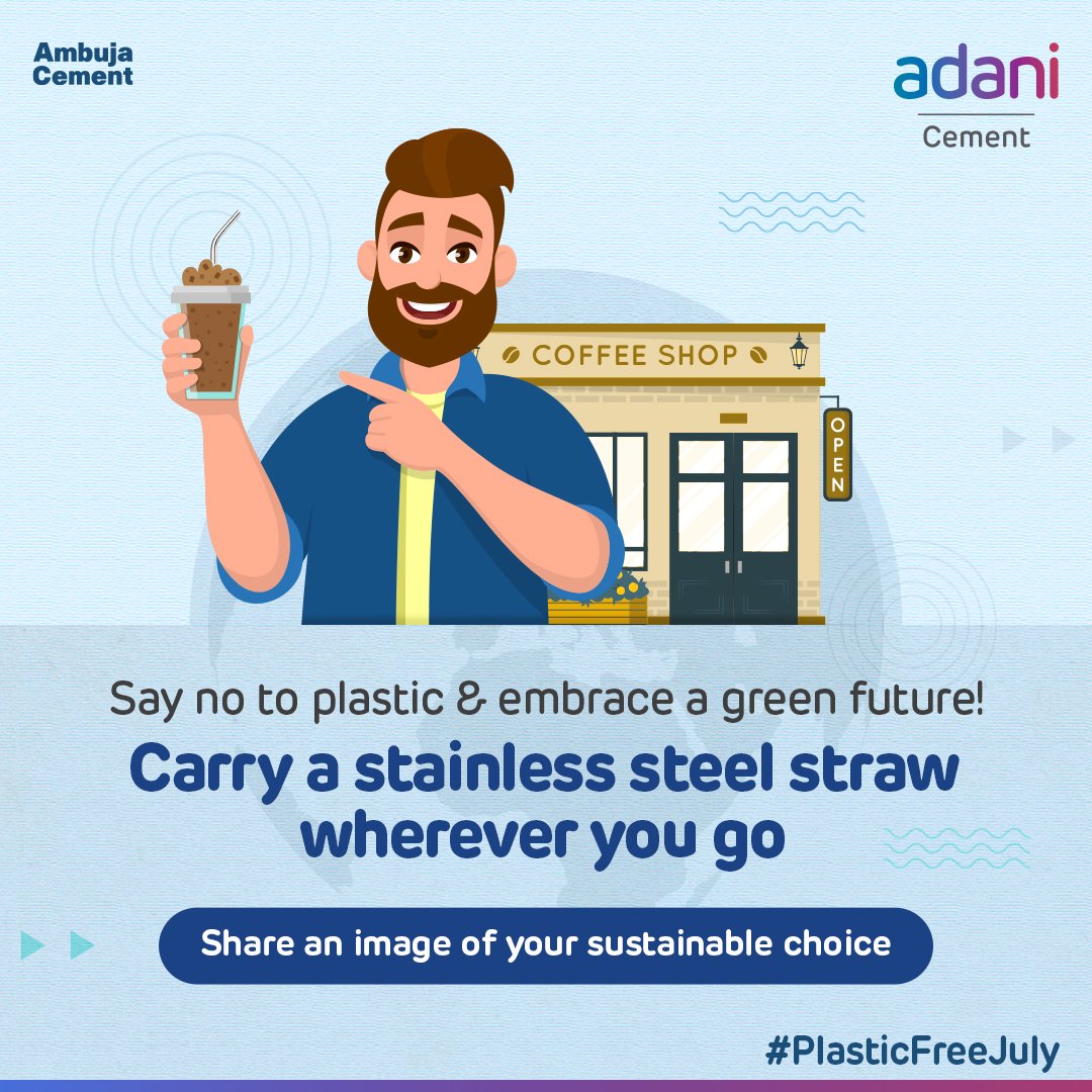 AmbujaCementACL's tweet photo. This #PlasticFreeJuly, let's embrace change and pave the way for a greener future!
Carry a to-go stainless steel straw with you to avoid using paper or plastic straws.
Share your image and stand a chance to be featured on our page.
#ThisIsAdaniCement #PlasticNegative #NetZero https://t.co/Ye8n1TTBIi