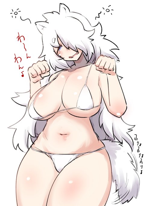 水着ではしゃぐサモエド姉ちゃん 