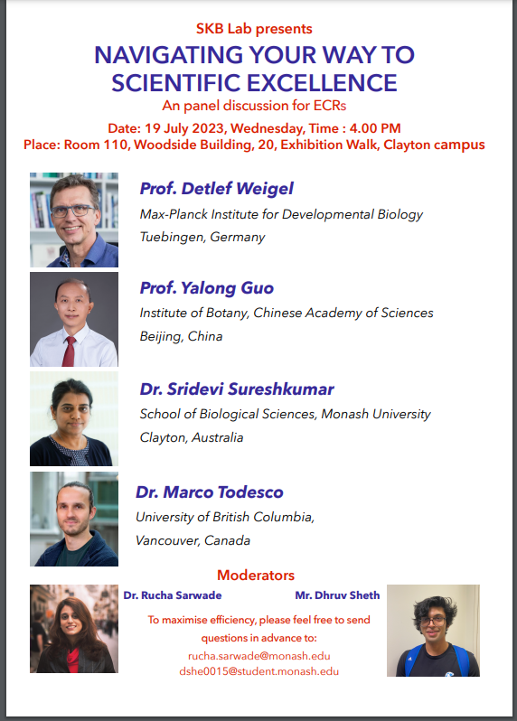 MonashBiol's tweet photo. Are you an ECR and interested in achieving scientific excellence?

Date: 19 July 2023, Wednesday Afternoon

Place: 110, Woodside Building, 20, Exhibition Walk

Time: Symposium talks from Monash (2.30 to 3.30pm) &amp; ECR Panel Discussion from 4.00 to 5.00pm. https://t.co/veB2t2qdFE