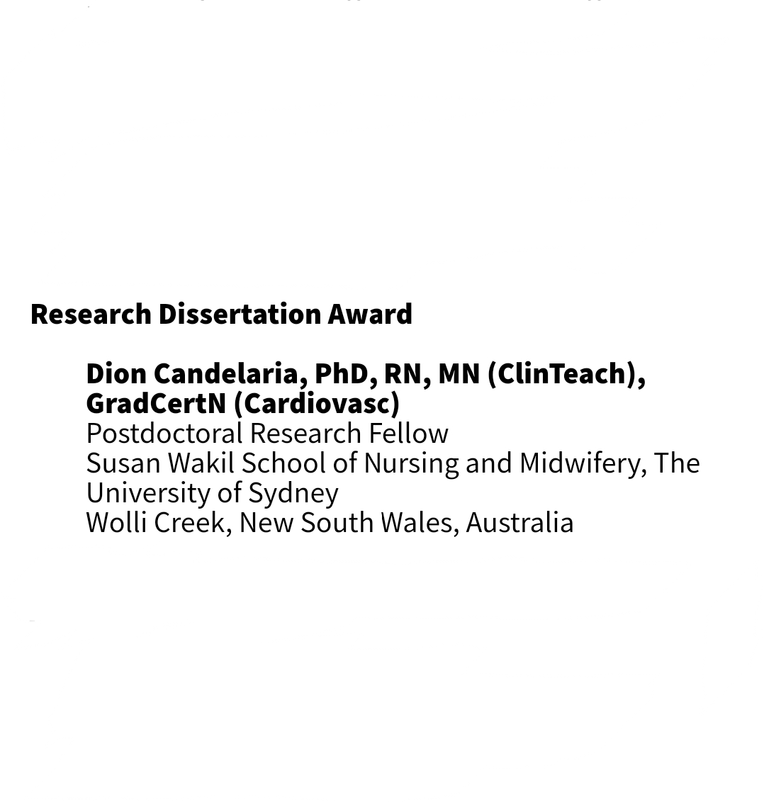 Dion Candelaria PhD RN (@dioncandelaria_) on Twitter photo So thrilled to be receiving this Research Dissertation Award from <a href="/SigmaNursing/">Sigma Nursing</a>! ☺️🏆
Grateful for <a href="/RobynDGallagher/">Robyn Gallagher</a>'s supervision/mentorship and <a href="/ProfBrendan/">Brendan McCormack</a>'s nomination and continued support.
#sydneynursingschool <a href="/syd_health/">Sydney Health</a> <a href="/Sigma_CEO/">Elizabeth Madigan</a> <a href="/SolveChd/">❤️SOLVECHD❤️</a> <a href="/CPC_usyd/">Charles Perkins Centre</a> So thrilled to be receiving this Research Dissertation Award from <a href="/SigmaNursing/">Sigma Nursing</a>! ☺️🏆
Grateful for <a href="/RobynDGallagher/">Robyn Gallagher</a>'s supervision/mentorship and <a href="/ProfBrendan/">Brendan McCormack</a>'s nomination and continued support.
#sydneynursingschool <a href="/syd_health/">Sydney Health</a> <a href="/Sigma_CEO/">Elizabeth Madigan</a> <a href="/SolveChd/">❤️SOLVECHD❤️</a> <a href="/CPC_usyd/">Charles Perkins Centre</a>