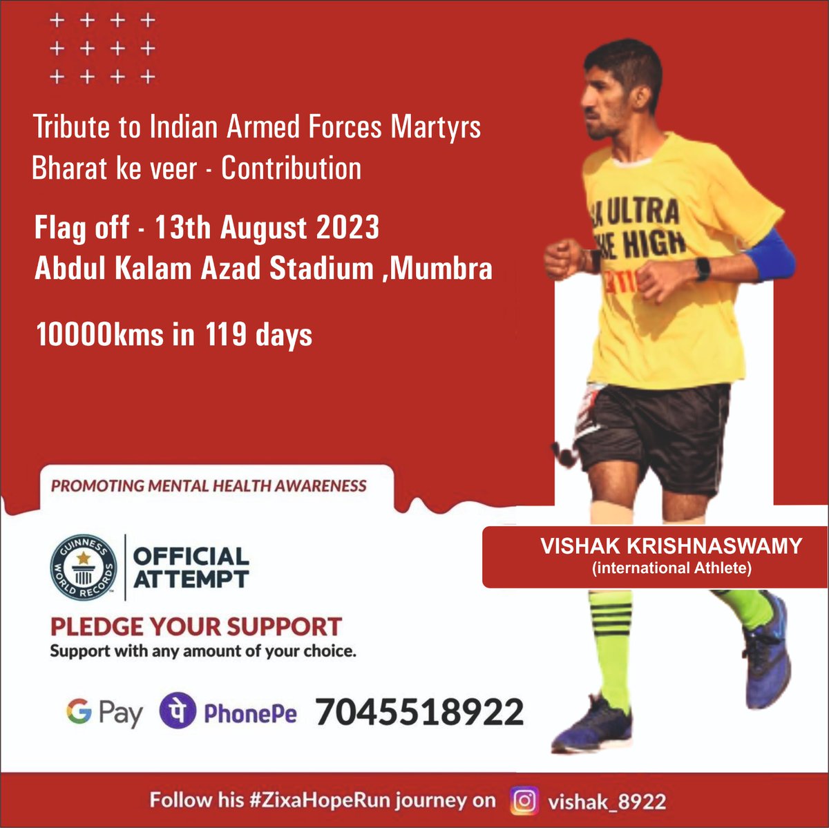 Running 10,000kms in 119 Days GWR Attempt,Flag Off in Mumbra for Day 1.

84.03kms / Day for 119 Days .

Please do support for this impossible journey.