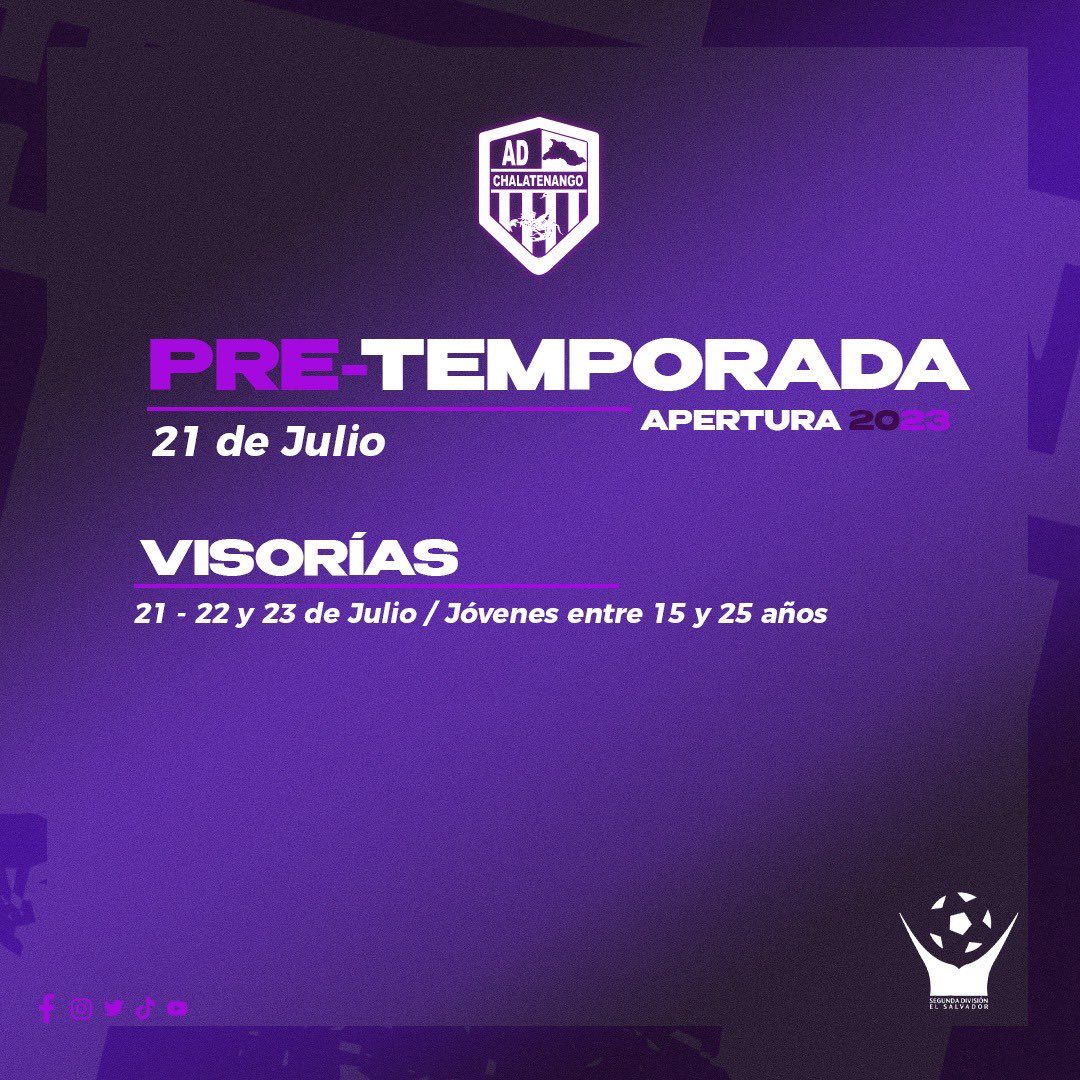 🔜 ¡𝗩𝗢𝗟𝗩𝗘𝗠𝗢𝗦! 💜

🗓️21 de Julio - Inicio de pretemporada 

🗓️ 21-22 y 23 de Julio -Visorías 

ℹ️ *Edades 15 a 25 años 
#LosMorados