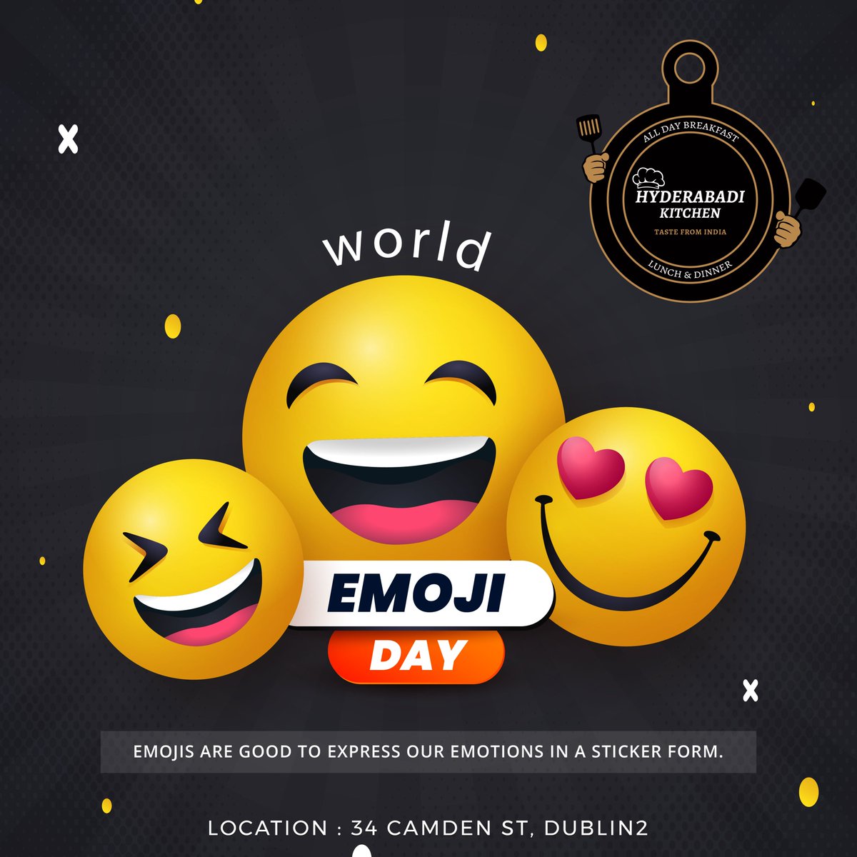 🌍🎉 Celebrate World Emoji Day with Hyderabadi Kitchen! 🌶️🍽️

#HyderabadiKitchen #WorldEmojiDay #hyderabadicuisine #indianrestaurant #southindianrestaurant #southindianfood #indianrestaurantindublin #indianfoodindublin #indianfoodinireland #dublinfood #dublin
