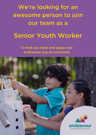 Endeavour are recruiting! The Senior Youth Worker role is both a co-ordination and front facing delivery role with a focus on co-ordinating and delivering youth (and youth led) activities. To apply please visit endeavour.org.uk/vacancies/seni…