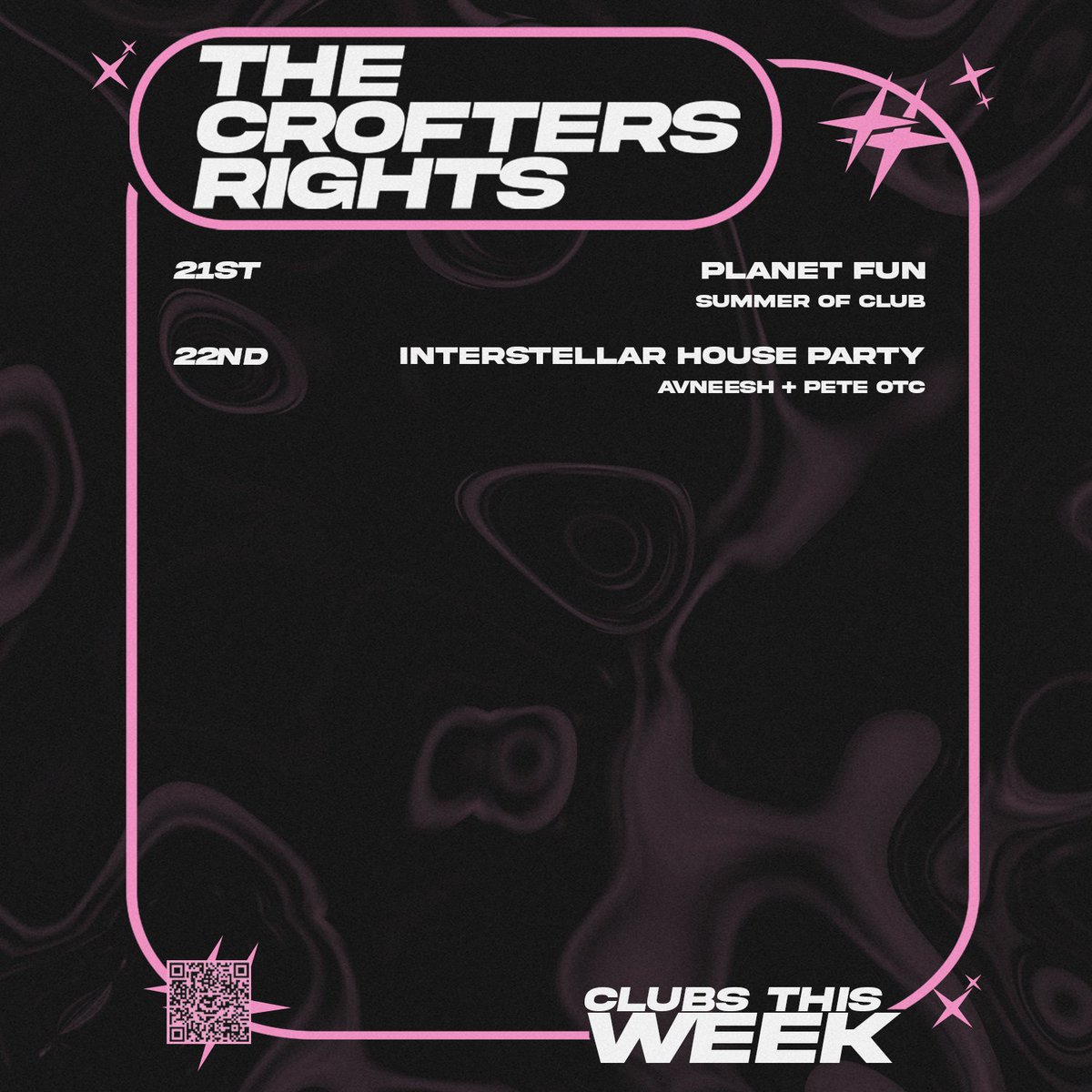 The Crofters Rights (@crofters_rights) on Twitter photo Clubs
Friday 21st
<a href="/planetfunasmr/">PLANET FUN</a>: Summer Of Club / 11pm / HF
Saturday 22nd
Interstellar House Party: <a href="/avneeshofficial/">Avneesh Upadhyay</a> + <a href="/PeteOtC/">PeteOntheCorner</a> / 11pm / HF
All tickets available via Headfirst / link in bio x Clubs
Friday 21st
<a href="/planetfunasmr/">PLANET FUN</a>: Summer Of Club / 11pm / HF
Saturday 22nd
Interstellar House Party: <a href="/avneeshofficial/">Avneesh Upadhyay</a> + <a href="/PeteOtC/">PeteOntheCorner</a> / 11pm / HF
All tickets available via Headfirst / link in bio x