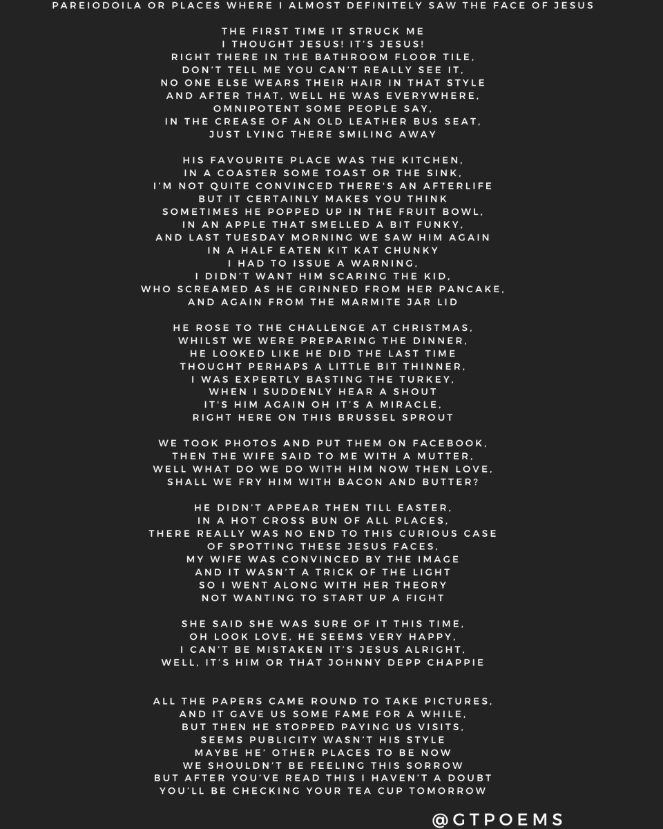 GTurnerwriter's tweet photo. #GOTAW #getofftwitterandwrite #poetrycommunity
Here's a little poem I did on my #GOTAW
Based on the phenomenon of seeing faces in inanimate objects https://t.co/jEtqJCYkXS