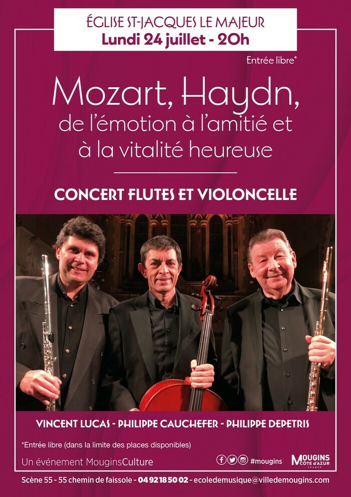 NOTEZ-LE
🎼 Concert de musique classique ce lundi 24 juillet ▶ flutes &amp; violoncelle 🎻
En hommage au flûtiste Alain Marion pour le 25e anniversaire de sa mort
⏩ Entrée libre (dans la limite des places dispos)
📍 Eglise St Jacques Le Majeur à 20h
Infos 👉 bit.ly/44RtiWB