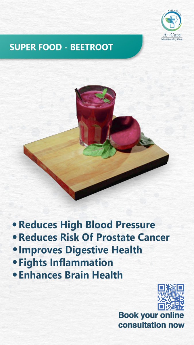 Boost your well-being with Beetroot, Uncover its remarkable nutritional benefits! 🩺⚕️🏥 

#Acure #CureWithCare #Health #Safety #HealthCare #Foodforthought #Beetroot