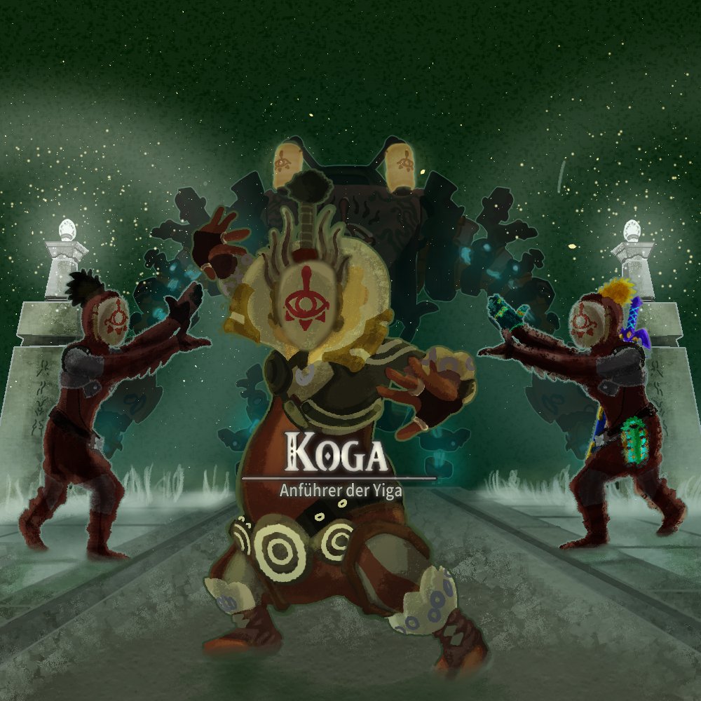 TheSplascher's tweet photo. My drawing for the #LinasLenovoContest from @LinaFleer  .

" Master Koga and his loyal Yiga followers ?! 🍌"

(with and -out Text) https://t.co/O7Xw2FiyCl
