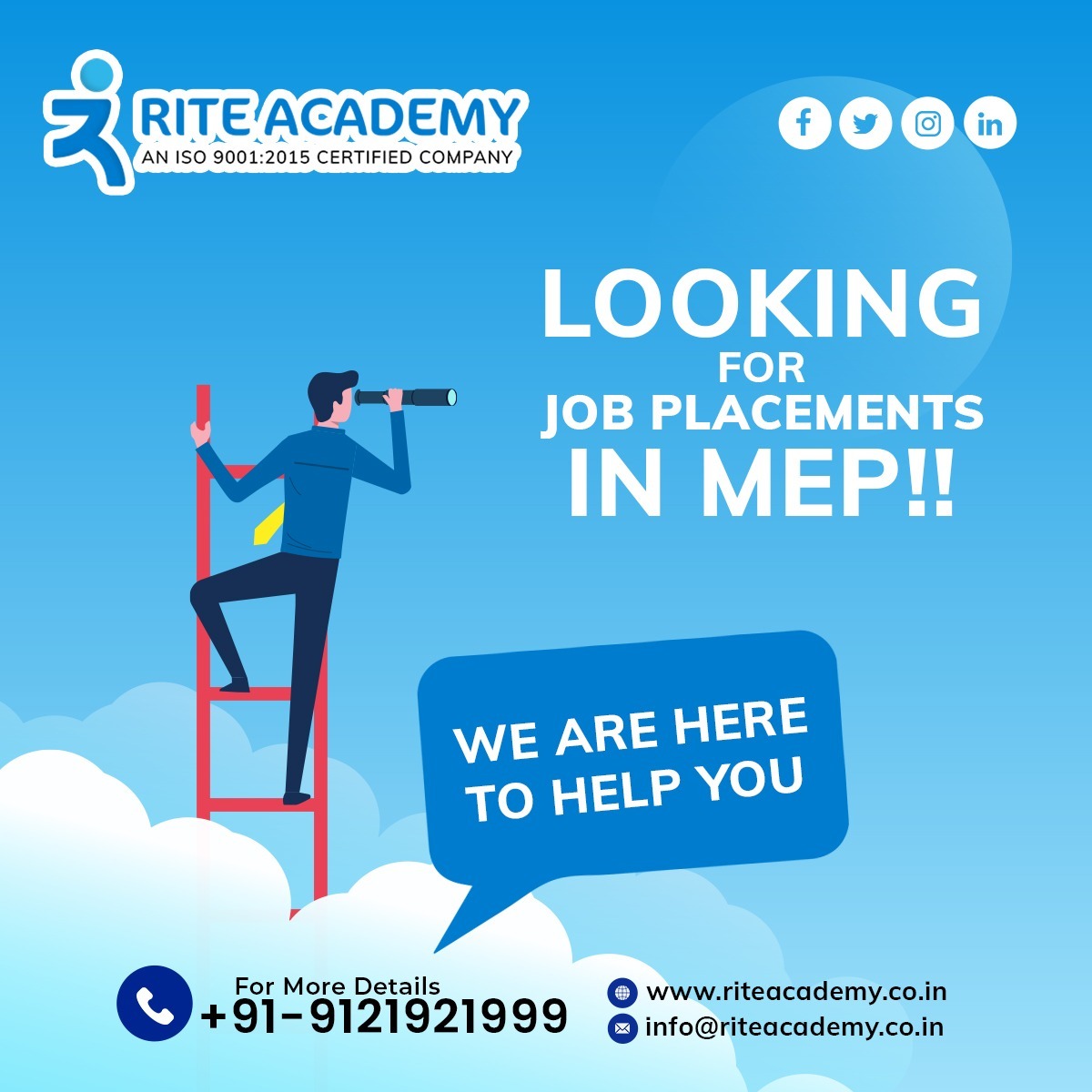 👷‍♀️ Seeking MEP #JobPlacements? Look no further than RITE Academy! 🏢👷‍♂️

🔎 Unlock your career💼 potential in #MEP with #RITEAcademy's top-notch job placement assistance. Join us today and pave the way for a successful career in the #Mechanical, #Electrical, and #Plumbingindustry