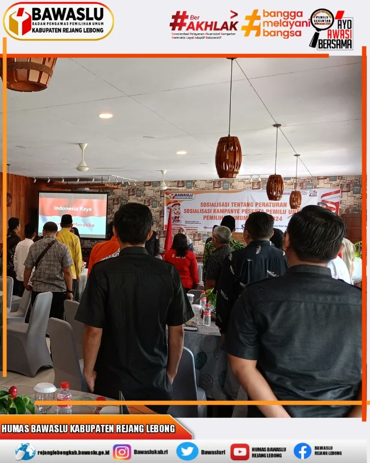 BawasluRL's tweet photo. Bawaslu Rejang Lebong selenggarakan Sosialisasi Peraturan Sosialisasi dan Kampanye Peserta Pemilu untuk Pemilihan Umum tahun 2024

Selengkapnya klik di 👇👇
https://t.co/D9z2ZbnzaB

#AyoAwasiBersama 
#CegahAwasiTindak 
#HumasBawasluKabupatenRejangLebong https://t.co/aS6FT8pZo8