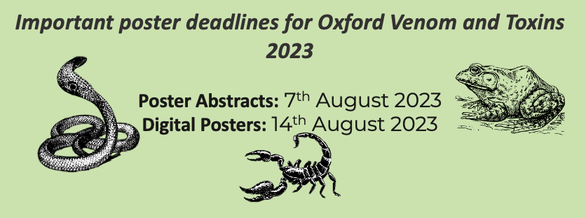 Did you know we have 10 amazing posters so far for #VenOx23? All disscussing scorpions, snakes or even toads! 

But we'd love to see representation from other groups too

🕷️🐝🐜🦠🪼🐡🪸🐛🦇

It's not too late to submit an abstract, click here for details: lpmhealthcare.com/venomstoxins-2…
