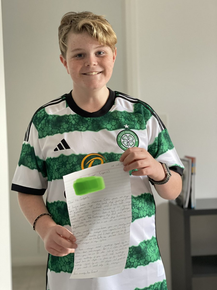 JohnDurrant10's tweet photo. . @CelticFC, my bhoy is Celtic daft, sent his letter from Australia to Brendan Rodgers wishing him well and asking for an autograph from someone at the club. It would be amazing if he got a reply. Hail hail! 
@celtictv @_a_johnston @anthonyralston8 @mattoriley8 @kyogo_furuhashi https://t.co/1WWXjXJqyL