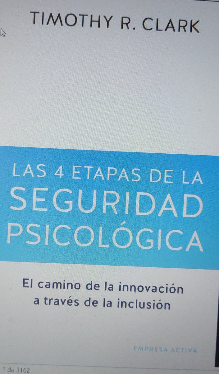 Estoy leyendo las 4 etapas de la seguridad psicológica. Me está gustando mucho el enfoque que nos ayuda a construir una organización, una sociedad mejor. Gracias <a href="/eduardotoledo/">Eduardo Toledo Inclán</a>
