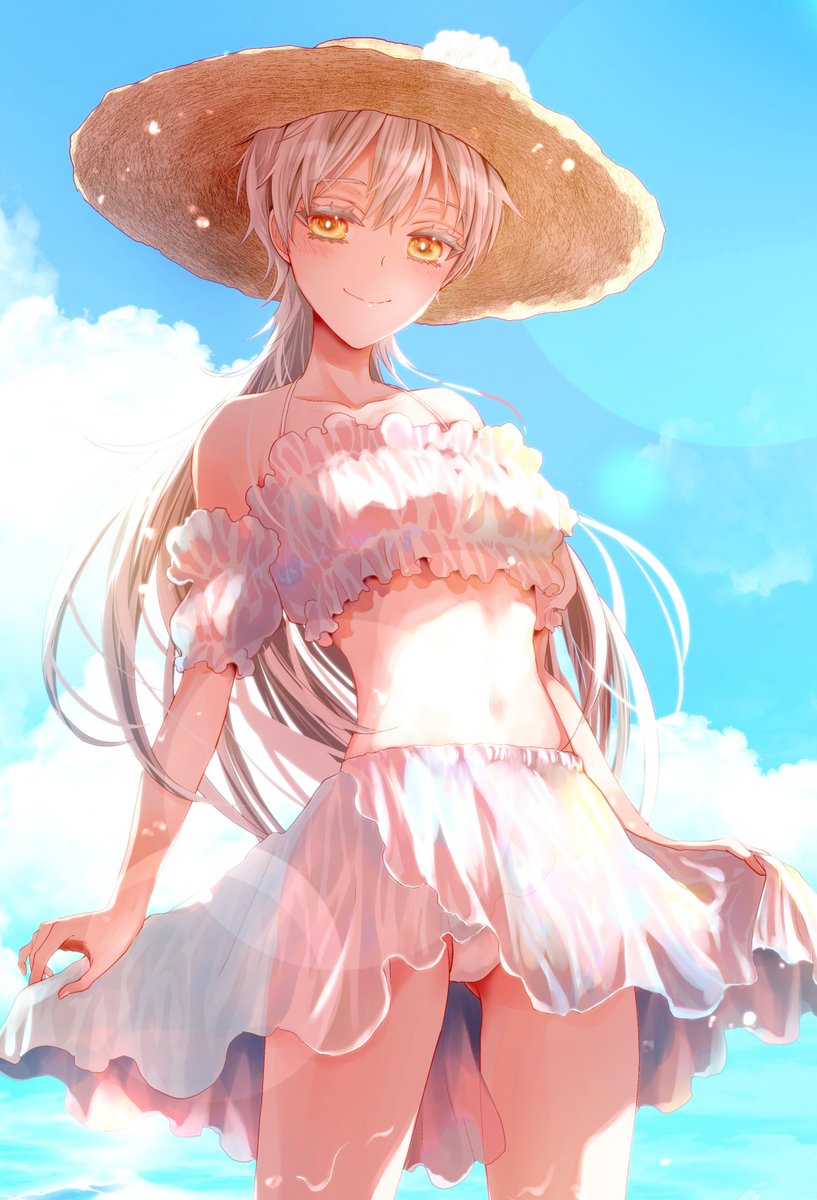 「海辺の女士鶴さん(水着) 」|はにゃのイラスト