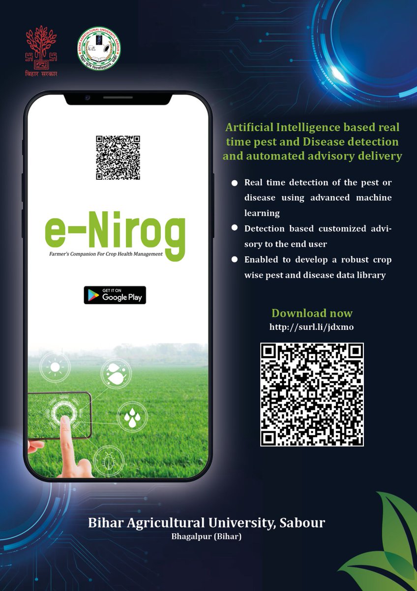 #ArtificialIntelligence based real time #pest and #diseasedetection and automated #advisory delivery app. 
#e_nirog #bausabour #pestcontrol #pestmanagement #pestcontrolexperts #diseasemanagement #DiseaseDiagnosis #agriculture #extensioneducation #agriculturaleducation @icarindia