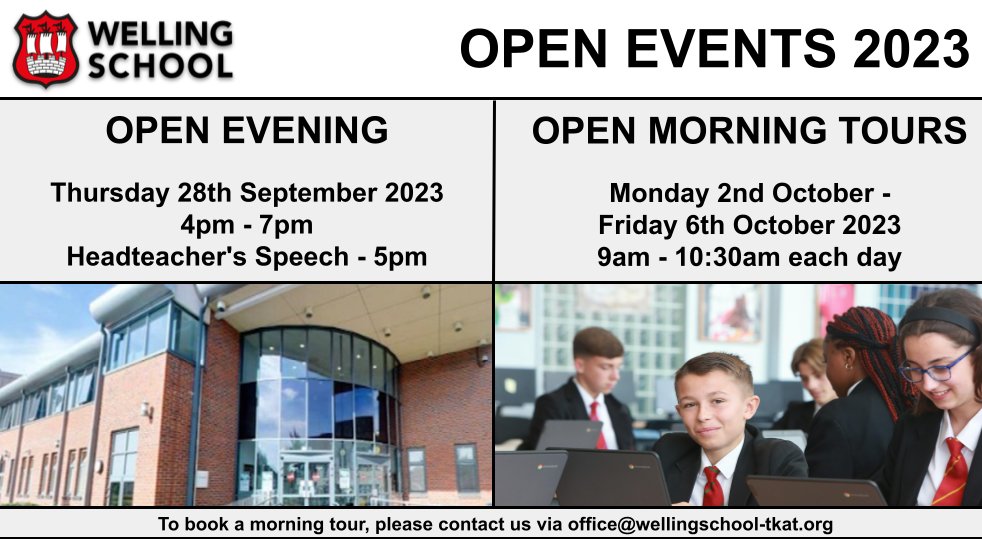 welling_school's tweet photo. We are delighted to announce our "Open Events" for 2023. Please see the flyer below for more details.

#Y6 #OpenEvents #SecondarySchool #Transition https://t.co/NqoCqKlN5f