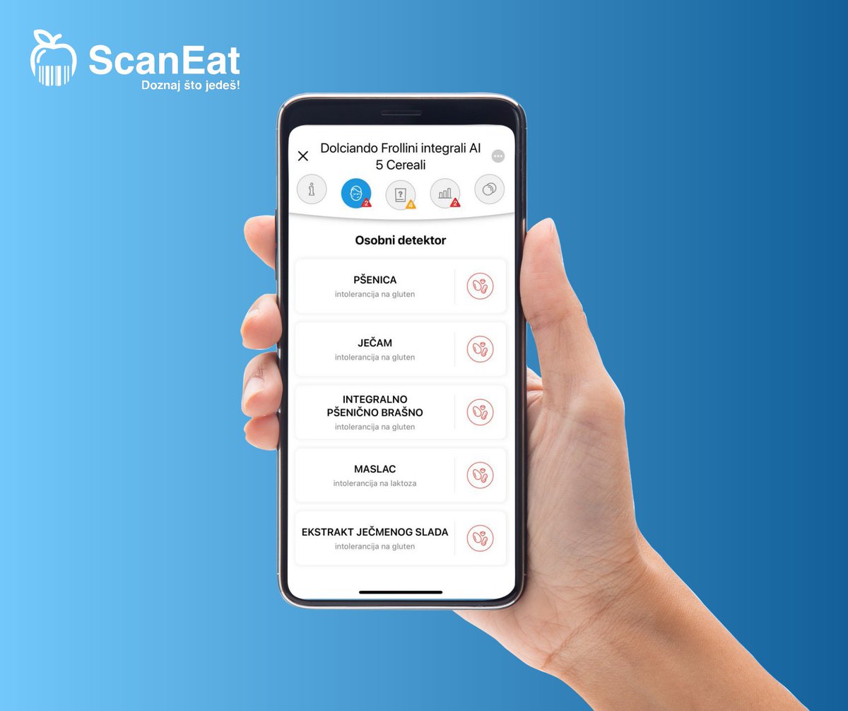 scaneatapp's tweet photo. Aplikacija #ScanEat može detektirati preko 200 alergena i intolerancija među sastojcima proizvoda. Jednostavno preuzmite i prilagodite sebi aplikaciju.
#doznajstojedes https://t.co/ALDgXSLJqi