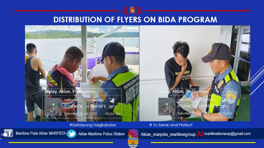 June 15, 2023, Personnel of Aklan MARPSTA under the supervision of PLT BENJAMIN O CABRILLOS, Station Chief, conducted distribution of flyers re Illegal Drugs in relation with Buhay Ingatan, Droga’y Ayawan (BIDA) Program to the passengers, held at Brgy Caticlan, Malay, Aklan. https://t.co/9mdeIGLcTK