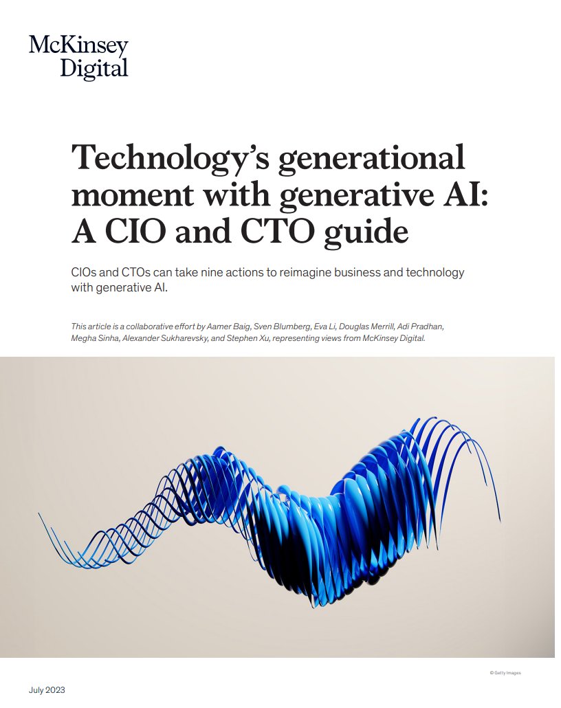 Technology's generational moment with #GenerativeAI: A #CIO and #CTO Guide by @McKinsey linkedin.com/posts/marcusbo… #AI @mvollmer1 @JAdP @YvesMulkers @gvalan @anijov @CatherineAdenle @enilev @Damien_CABADI @avrohomg @Shi4Tech @Fabriziobustama @data_nerd @FmFrancois @BIScorecard