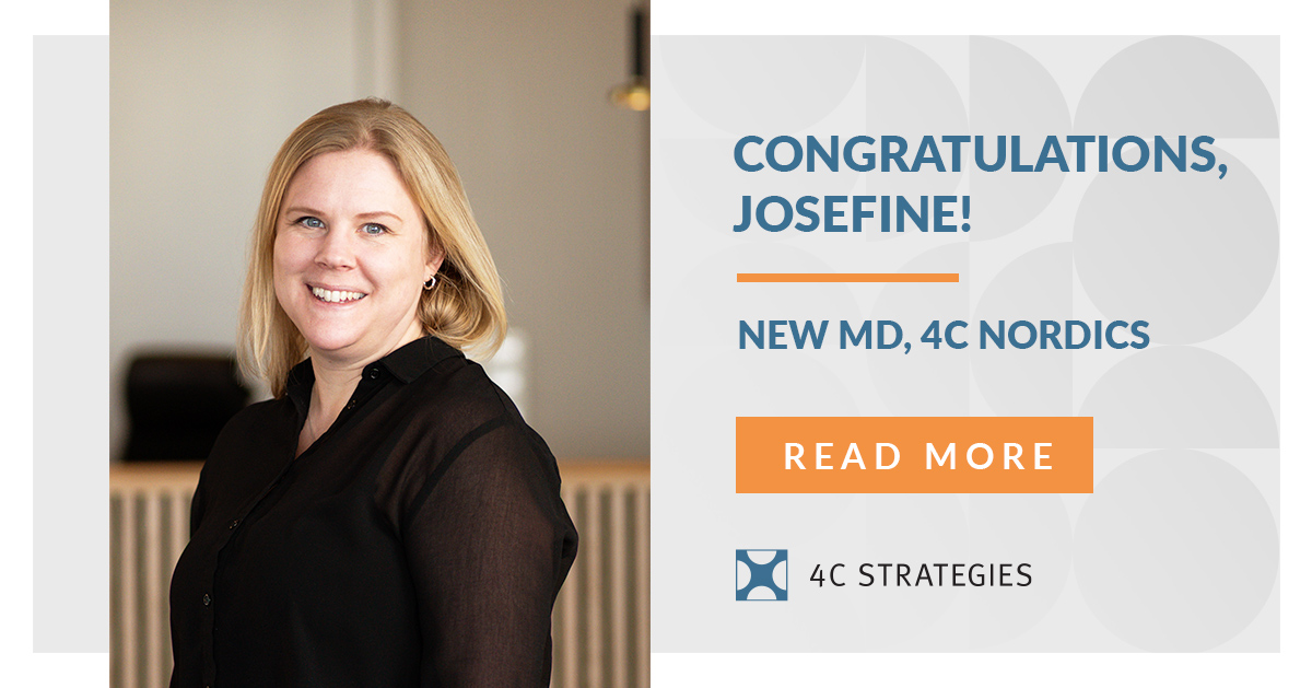 4C Strategies is happy to announce the appointment of Josefine Rosén as the new Managing Director of 4C Strategies Nordic. 

Get the details on this development and hear from Josefine Rosén herself in our latest article: bit.ly/43zG3Ul