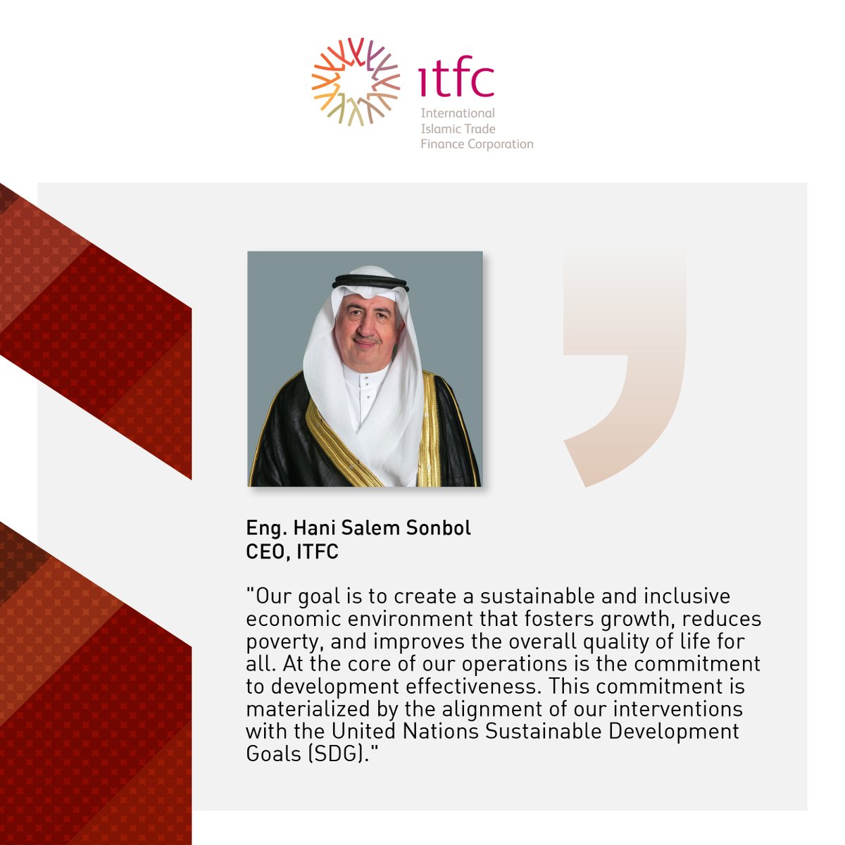 ITFCCORP's tweet photo. ITFC’s CEO, Eng. Hani Salem Sonbol offers insights into ITFC’s development effectiveness approach, in the recently released 2022 ADER Report.
Read more >> https://t.co/VruSaKLgDz
#ITFCImpact #ADER2022 #SDGs #StrongerTogether #TradeDevelopment #15yearsOfImpact https://t.co/h1BxskVyke