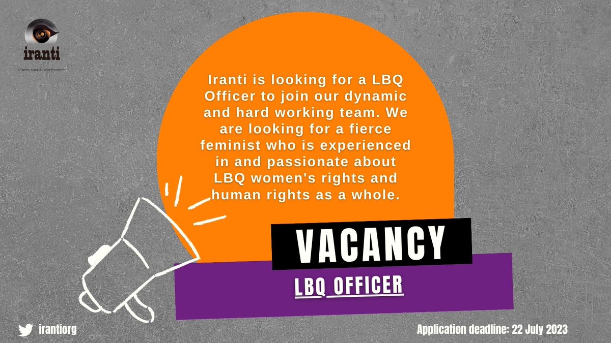 WE ARE HIRING: Iranti is looking for a fierce feminist to join our team as LBQ Officer. The LBQ Officer is tasked with driving Iranti's LBQ work across the region. LBQTI women from Southern and East Africa are encouraged to apply! Click link to apply: iranti.org.za/vacancy-lbq-of…
