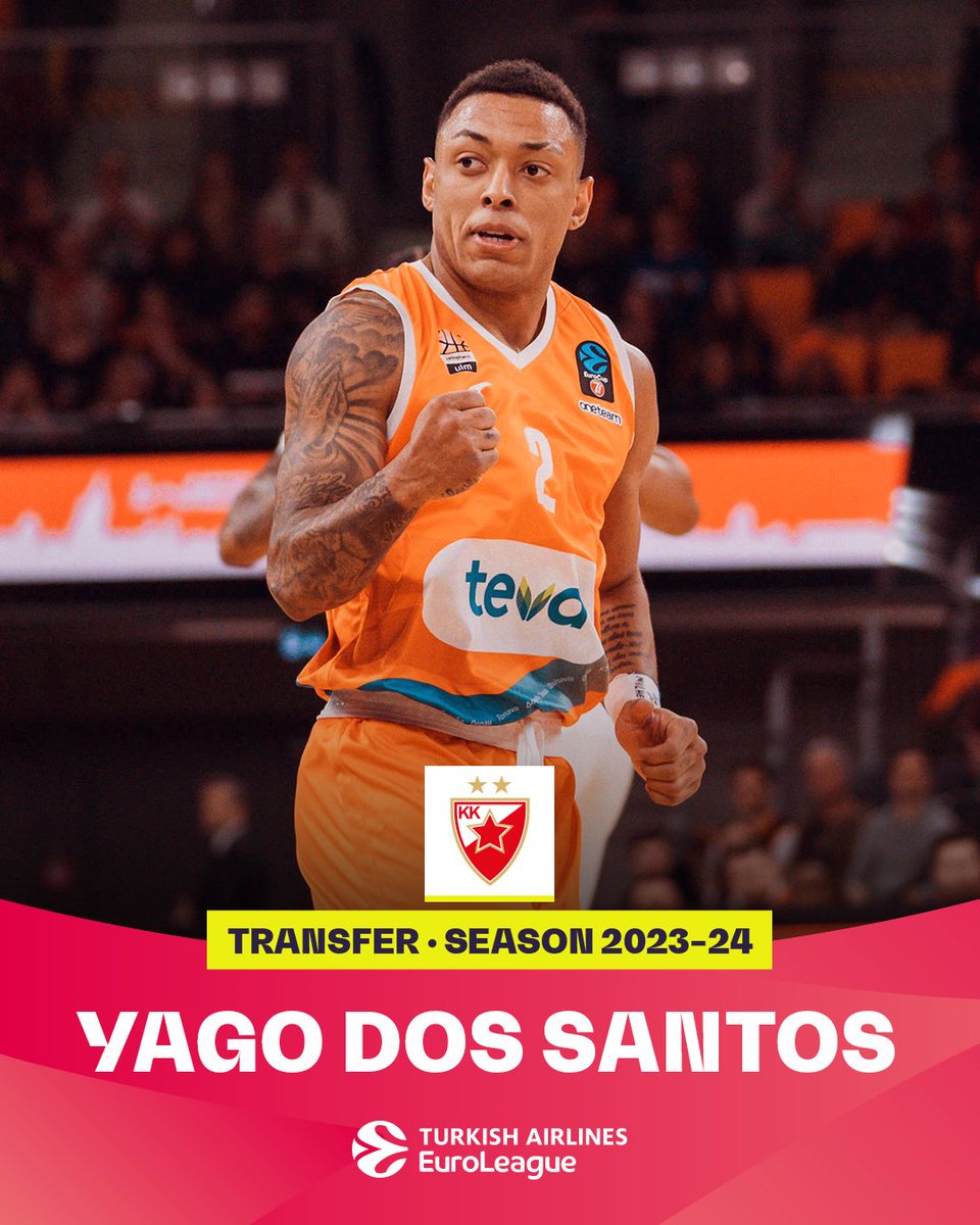 EuroLeague's tweet photo. After a successful season in Germany, Brazilian star Yago Dos Santos signs a deal with @kkcrvenazvezda ✍️ 

Another back-court option for the Serbian Side 👀🔥 https://t.co/DeDdLnR50w