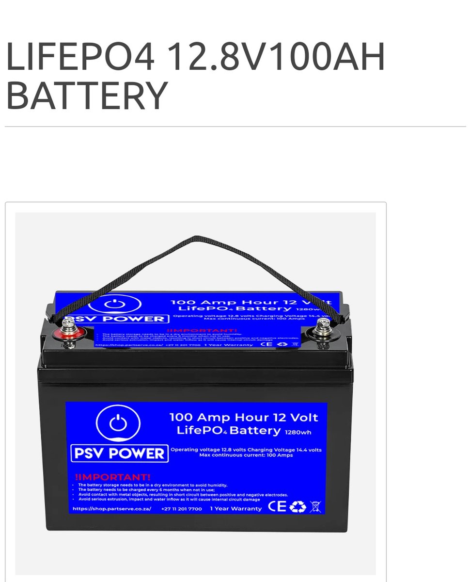 Daily Deals - PSV LifePO BATTERY 100AMP

#PartServeChannelSupport #DailyDeals #PSV #BATTERY #OLITER #UPS #INVERTER #HotDeals #NEW #specials #exclusivedeals #bestprices #supersale #SaveBig 

shop.partserve.co.za/product/view/L…