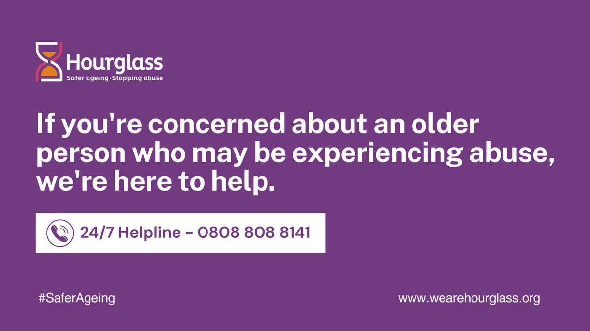 Are you worried about an older person who may be experiencing abuse?

We're here for you.

Call us 24/7 on 0808 808 8141 for advice, guidance and support.